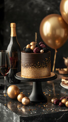 Elegant Birthday Cake Adorned With Playful Decorations and Candles at a Joyful Celebration in a Charming Setting