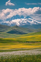 Fototapeta premium Mountain landscape with flowers