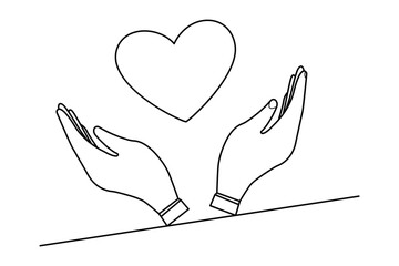 Valentine's Day heart and love continuous one line art drawing outline vector icon