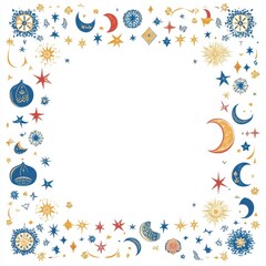 Fototapeta premium Celestial Border with Stars and Moons: Whimsical Night Sky Illustration