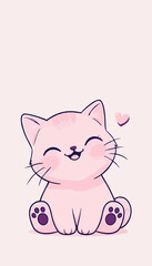 a charming and simple illustration of a pink cat with a sweet expression. Its cute and friendly design makes it suitable for various applications, especially those related to children, greetings,