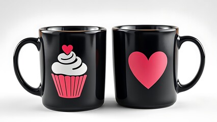 valentines mugs cupcake and heart design