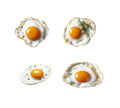 fried eggs isolated on transparent background with copy space for text