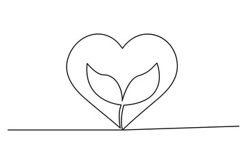 Valentine's Day continuous line drawing of heart and love outline vector icon