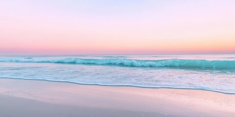 Fototapeta premium A serene beach at sunset with gentle waves and pastel colors in the sky.