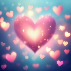Bokeh lights in heart shapes on dreamy background illustration, love and valentines day concept