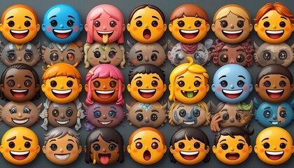 , fDiverse Emojis A colorful array of diverse emojis representing a range of emotions and creativity, showcasing the evolving language of digital communication in our modern world.uu-