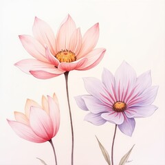 Fototapeta premium Watercolor Flowers, Floral Background, Flower Art, Watercolor Art, Botanical Illustration, Floral Design, Soft Aesthetic, Hand Painted Flowers, Blooming Beauty, Floral Watercolor, Elegant Flowers, Vin