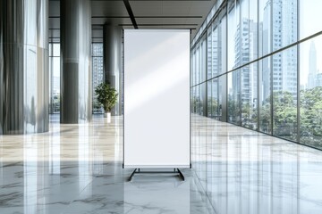 Blank retractable banner stand in modern lobby. (2)