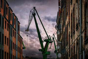 High cranes in the Gdańsk Stocznia, old shipyard and recreation area   © Maryna Konoplytska