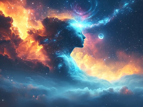 Third eye activation and connecting with universe , symbol of spiritual awakening  , mindfulness and healing with meditation.