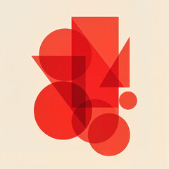Mid-Century Modern Red Geometric Shapes in Abstract Composition