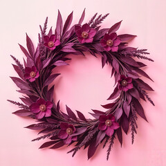 Elegant Burgundy Wreath in Minimalist Floral Design with Copy Space