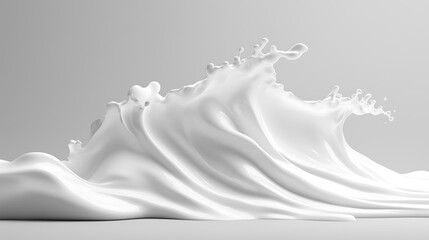High detailed dynamic wave splashing of white milk or yogurt isolated on grey background.