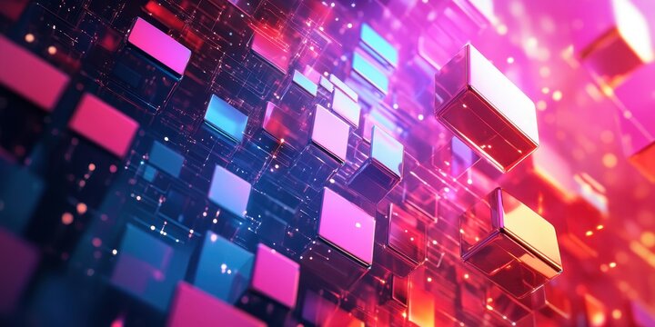 Abstract digital cubes in vibrant colors creating a futuristic tech environment.