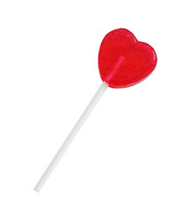 Red heart shaped lollipop isolated on transparent background. Strawberry flavoured candies. 14...