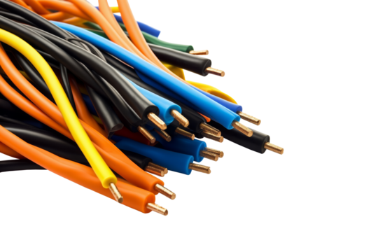 Realistic isolated wires. Wires, network, communication, cable, orange , black and blue wire.