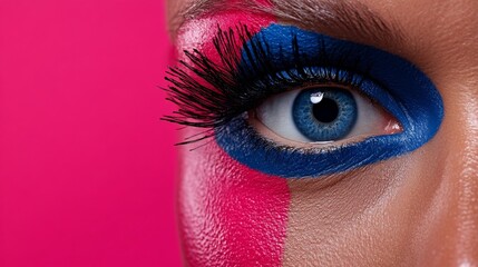 Eye of Artistry: A captivating close-up showcases an eye, framed by a creative display of bold makeup hues. This image emphasizes the art of makeup and the beauty of individuality.