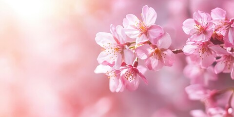 Obraz premium Delicate cherry blossoms in soft pink hues, symbolizing spring's arrival and renewal.