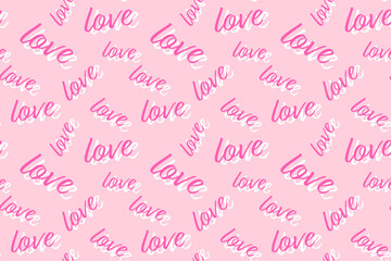 Seamless patten of word love typography design for Valentine's day, Text love on pink background