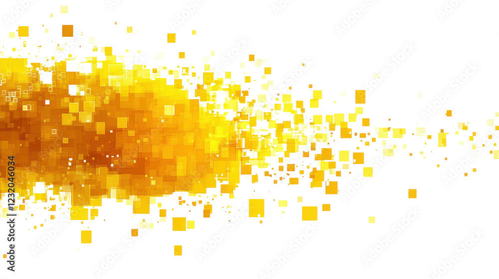 Poster golden pixelated squares dissolving on transparent background