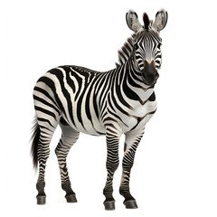 Full-body zebra, isolated on a white background, high-resolution photography. 