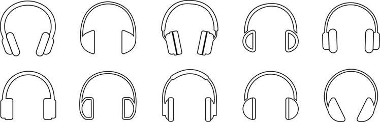 headphone icons set. Vector, in trendy flat or linear style isolated on transparent background. Audio gadget business concept. Customer service, support. Design element suitable for web, print or app.