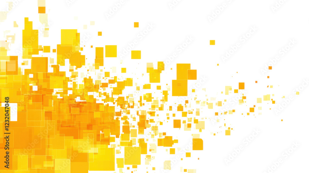 Poster yellow pixelated squares creating dynamic abstract background with transparent background