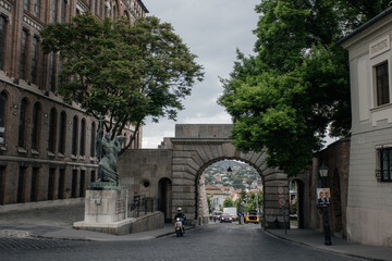 Budapest, Hungary, 05.11.2024. Streets of the old town of Budapest. Beautiful old arch over the road
