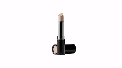 Obraz premium Blank black lipstick tube with nude shade bullet, glossy cosmetic container for beauty branding and product packaging display.