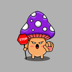 vector illustration of a mushroom mascot holding a stop sign