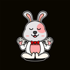 vector illustration of meditation bunny mascot