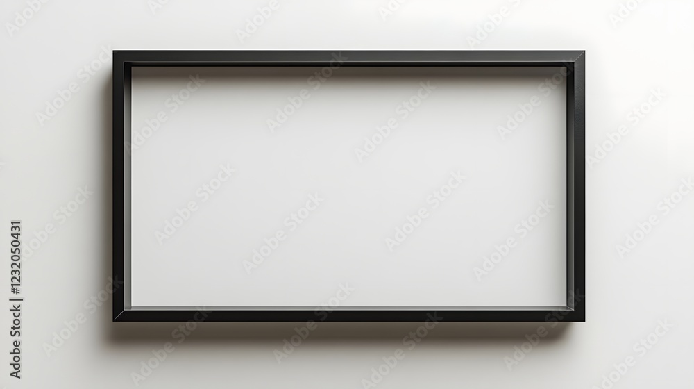 Poster blank white frame hanging on a clean minimalist wall in a contemporary architectural interior the si
