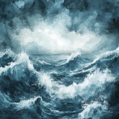 Turbulent Ocean Waves Under a Stormy Sky