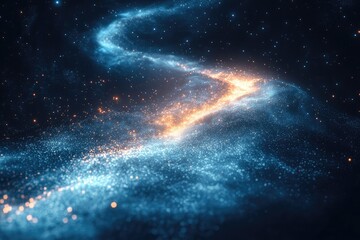 Obraz premium Galactic wind carrying a trail of glowing stardust through deep space, the sparkling particles leaving a luminous path in the dark void.