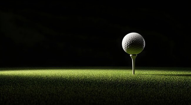 A golf ball sits on a tee within the simulator.