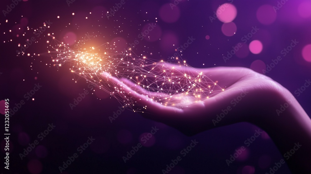 Aufkleber a digital hand holding glowing data points and network connections, representing the power of ai tec