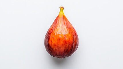 Fototapeta premium Single Ripe Fig with Vibrant Red and Orange Hues on White Background