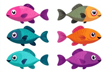 Naklejka premium Flat design modern fish icon set. Popular fish species collection. Fish set in flat design. Modern illustration