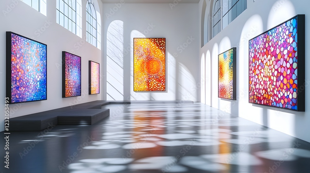 Aufkleber captivating immersion in a vibrant gallery exhibition showcasing a collection of contemporary abstra