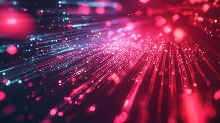 Fototapeta premium Abstract red and blue glowing particles streaks.