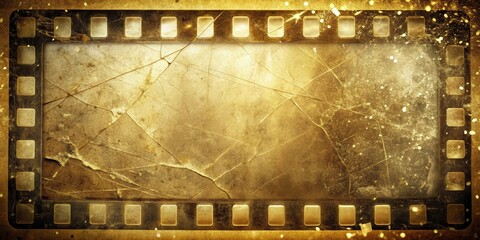Old film frame with a cracked glass surface and scattered dust particles, optics, yellowed,  optics, yellowed, worn, aged, aged