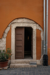 Colorful antique doors in Budapest's old town. Antique entrance door, Budapest, Hungary