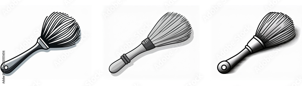 Aufkleber three grayscale icons depict kitchen utensils resembling whisks or brushes with varying handle lengt