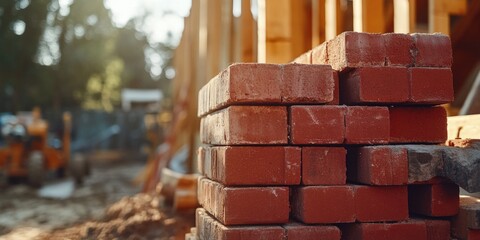 Naklejka premium Pile of Red Bricks and Dirt