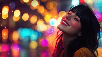 Naklejka premium Woman with long black hair smiling