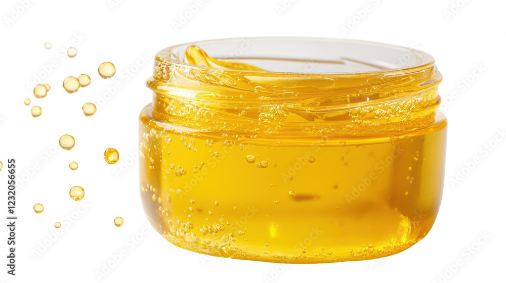 Poster transparent honey jar splashing with bubbles on transparent background