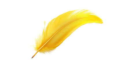 Fototapeta premium Bright yellow feather floating on transparent background
