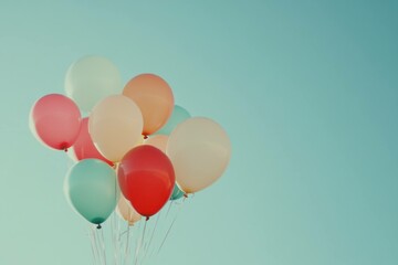 Colorful balloons floating against a clear blue sky, creating a cheerful and festive atmosphere suitable for celebrations, parties, and joyful events