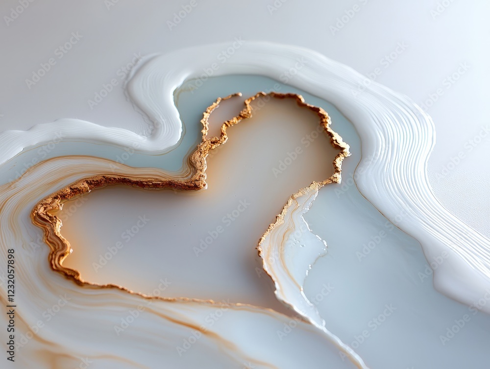 Poster elegant abstract composition of white and gold fluid art with metallic accents and smooth curves cre